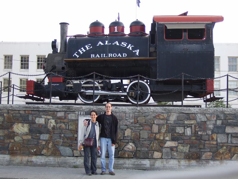 alaska001.JPG - Posing in front of the Alaska Railroad Depot.  All aboard!