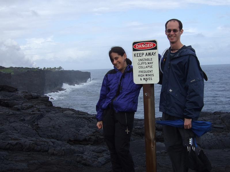 hawaii094.JPG - Day 2:  Hawai'i Volcanoes National Park. View of the coastline.  Lots of warnings everywhere.