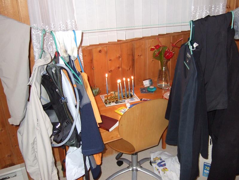 hawaii123.JPG - Day 2:  After our long day, we hang up the clothes and light Hanukah candles.