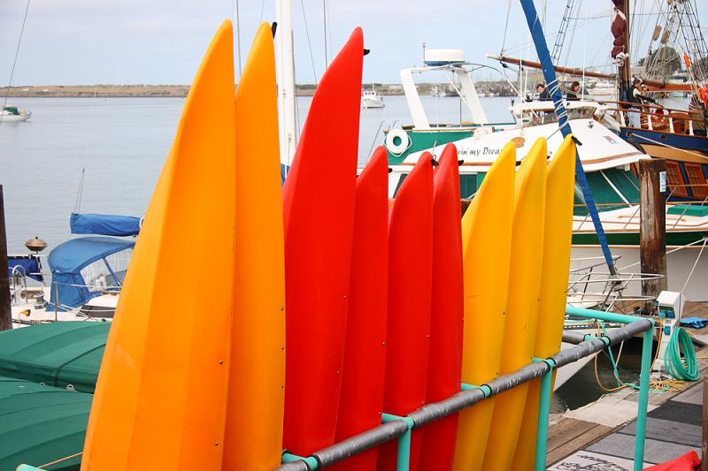 slo071.JPG - Morro Bay.  Colorful kayaks.