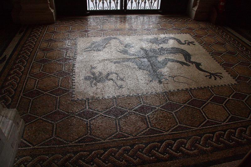 slo148.JPG - Hearst Castle.   Tile Mosaic on the floor.
