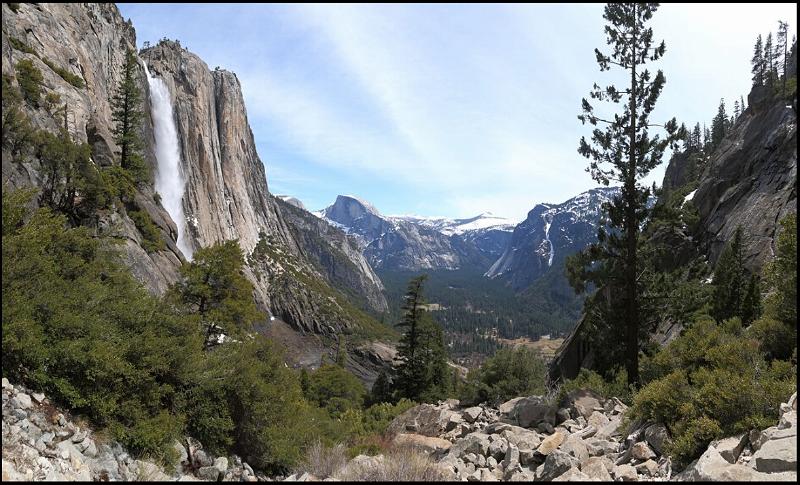 pano3.png - Panorama of Yosemite Falls and Half dome.   Click here  to see an interactive version where you can zoom and pan.